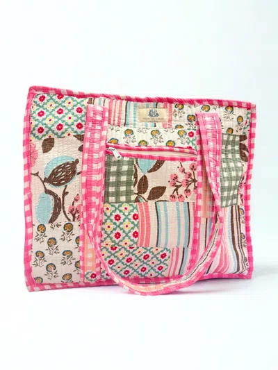 Heart Of Grace Women's Rose Chapelle Large Quilted Zipper Tote Bag In Pink In Multi