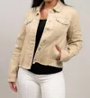 Heart Of Pine Frayed Curvy Denim Jacket In Khaki In Green
