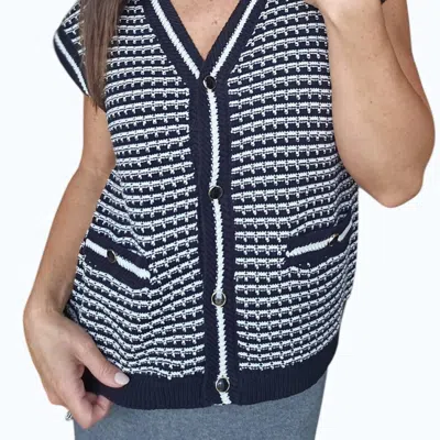 Heart Of Pine Striped Button Down Vest In Black/white