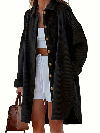 Heart Of Pine Women's Shacket Corduroy In Black