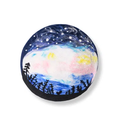 Heartfelt Layers Women's Black Aurora Forest Hand Felted Wool Beret - Northern Lights Evening Landscape French Hat