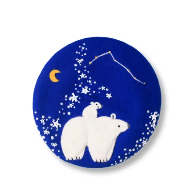Heartfelt Layers Women's Blue Polar Bear Constellation Beret - Hand Felted Animal Themed Hat