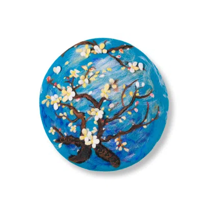 Heartfelt Layers Women's Blue Van Gogh Almond Blossom - Hand Felted Wool Beret