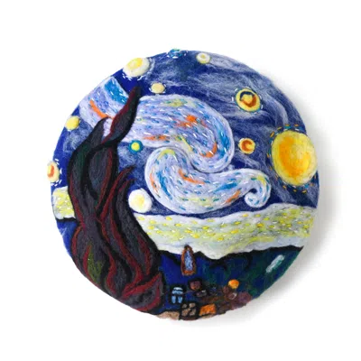 Heartfelt Layers Women's Blue Van Gogh Starry Night - Hand Felted Wool Beret - Standard