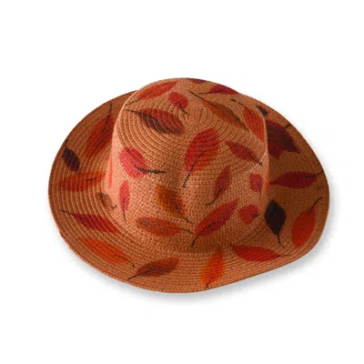 Heartfelt Layers Women's Foliage Autumn Leaves Hand-painted Woven Straw Sun Hat, Orange Wide Brim Summer Beach Cap