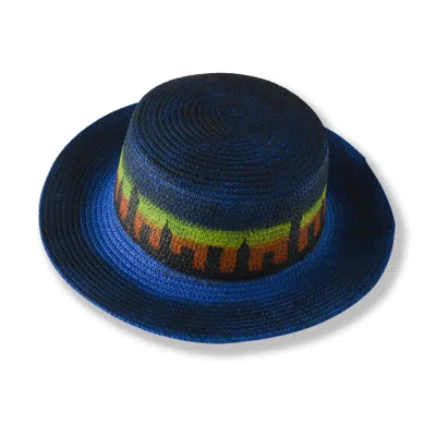 Heartfelt Layers Women's New York City Skyline Hand-painted Woven Straw Sun Hat, Blue Cityscape Summer Beach Cap