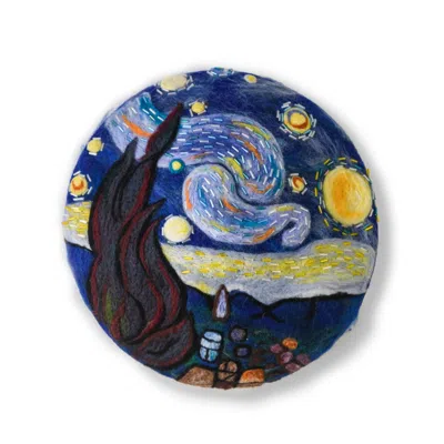Heartfelt Layers Women's Van Gogh Starry Night - Hand Felted Wool Beret - Beaded In Blue