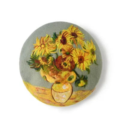 Heartfelt Layers Women's Yellow Van Gogh Sunflowers - Hand Felted Wool Beret