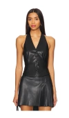 Heartloom Alma Halter Leather Top In Black In Black