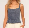 Heartloom Peplum Tank Top In Washed Denim