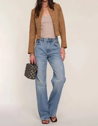 Heartloom Christy Long Sleeve Blazer In Faux Brown Suede