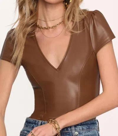 Heartloom Faux Leather Bodysuit In Oat/brown In Multi