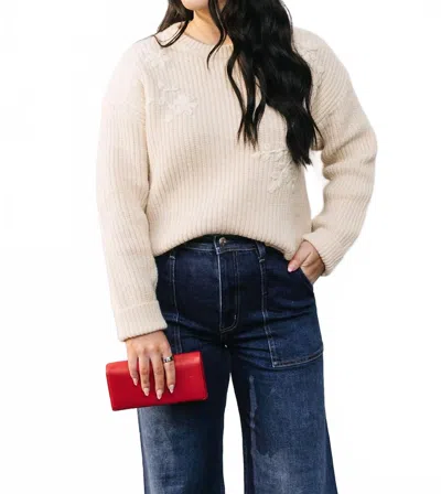 Heartloom Floral Stitched Sweater In Cream In Neutral