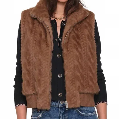 Heartloom Liana Braided Faux Fur Zip Up Vest In Graham In Brown