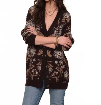Heartloom Long Jacquard Cardigan In Brown Pattern In Black