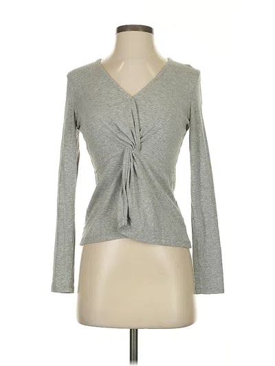 Pre-owned Heartloom Long Sleeve Top Gray Plunge Neckline Tops