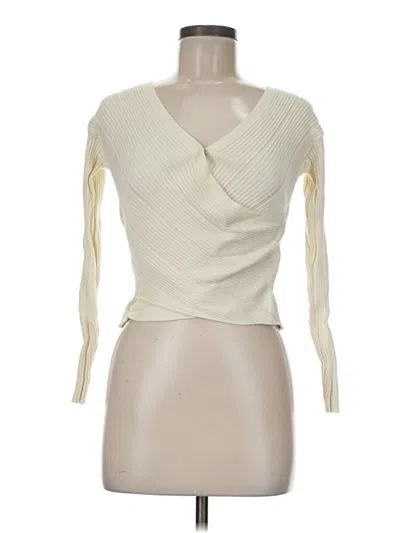 Pre-owned Heartloom Long Sleeve Top Ivory Plunge Neckline Tops In White