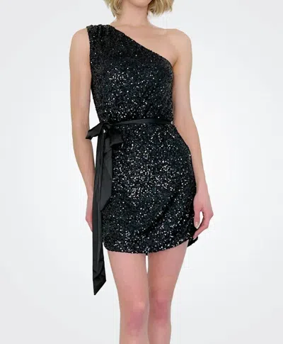 Heartloom One Shoulder Sequin Dress In Black