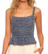 Heartloom Peplum Tank Top In Washed Denim In Blue