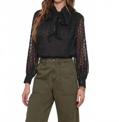Heartloom Rainne Jacquard Bow Neck Tie Top In Black