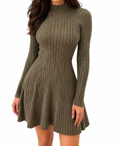 Heartloom Rib Mock Neck Sweater Dress In Olive In Green