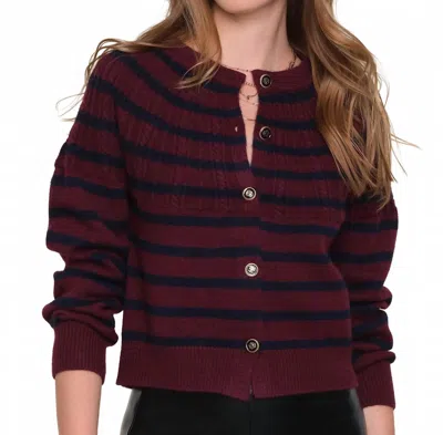 Heartloom Selene Stripe Knit Cardigan In Merlot In Brown