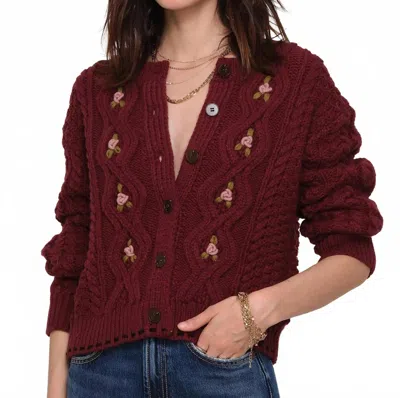 Heartloom Veds Floral Cardigan In Merlot In Red