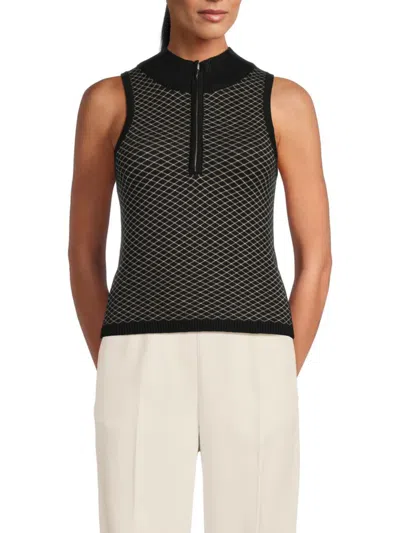 Heartloom Women's Vince Geometric Half Zip Up Vest In Black