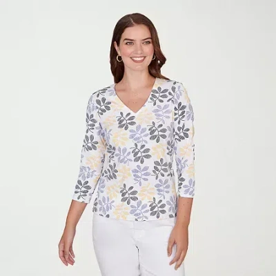 Hearts Of Palm Leaf Womens V Neck 3/4 Sleeve T-shirt In Blue