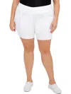 Hearts Of Palm Plus Size Essentials Solid Color Tech Stretch Shorts With Elastic Waistband In White