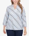 Hearts Of Palm Plus Size Blue My Mind Funnel Neck Embellished Top In Light Blue Multi