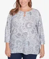 Hearts Of Palm Plus Size Blue My Mind Tunic Top In Mink Multi