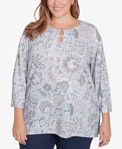 Hearts Of Palm Plus Size Blue My Mind Tunic Top In Mink Multi