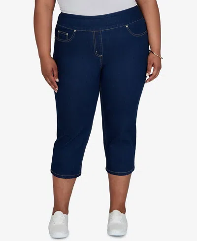 Hearts Of Palm Plus Size Extra Stretch Denim Capri Pants In Blue