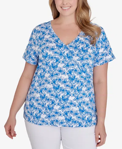 Hearts Of Palm Plus Size Feeling The Lime Short Sleeve Top In Bright Blue Multi