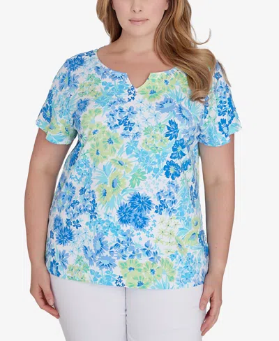 Hearts Of Palm Plus Size Feeling The Lime Short Sleeve Top In Blue