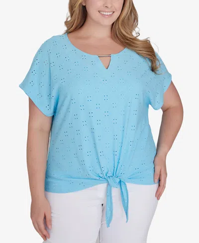 Hearts Of Palm Plus Size Feeling The Lime T Sleeve Top In Sky Blue