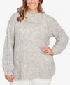 Hearts Of Palm Plus Size Long Sleeve Fold Over Neck Sweater In Gray