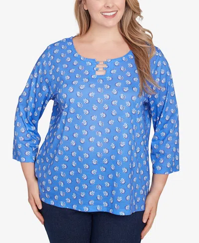 Hearts Of Palm Plus Size Making Waves Printed Square Ring Front Top In Royal Multi