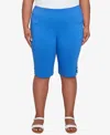 Hearts Of Palm Plus Size Making Waves Solid Tech Stretch Pull On Skimmer Pants In French Blue