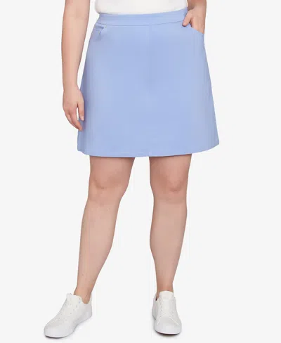 Hearts Of Palm Plus Size Making Waves Solid Tech Stretch Pull On Skort In Light Blue