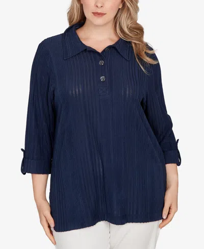 Hearts Of Palm Plus Size Marled Stripe Blouson Pullover Sweater