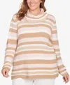 Hearts Of Palm Plus Size Metallic Striped Long Sleeve Sweater In Metallic