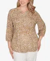 Hearts Of Palm Plus Size Printed 3/4 Sleeve Peasant Top In Multi