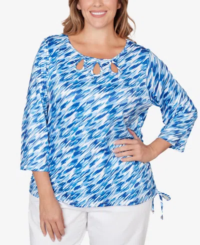 Hearts Of Palm Plus Size Printed 3/4 Sleeve Top In Blue