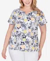 HEARTS OF PALM PLUS SIZE PRINTED ESSENTIALS SHORT SLEEVE TOP