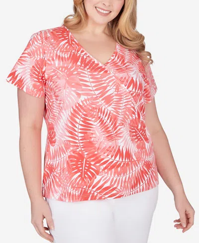 Hearts Of Palm Plus Size Printed Essentials Short Sleeve Top In Tulip Multi