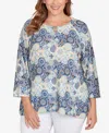 Hearts Of Palm Plus Size Printed Hachi 3/4 Sleeve Top