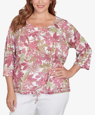 Hearts Of Palm Plus Size Printed Jungle Ivy Slub Top
