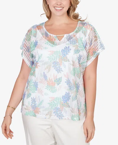 Hearts Of Palm Plus Size Printed Oval Texture Keyhole Top In Multi
